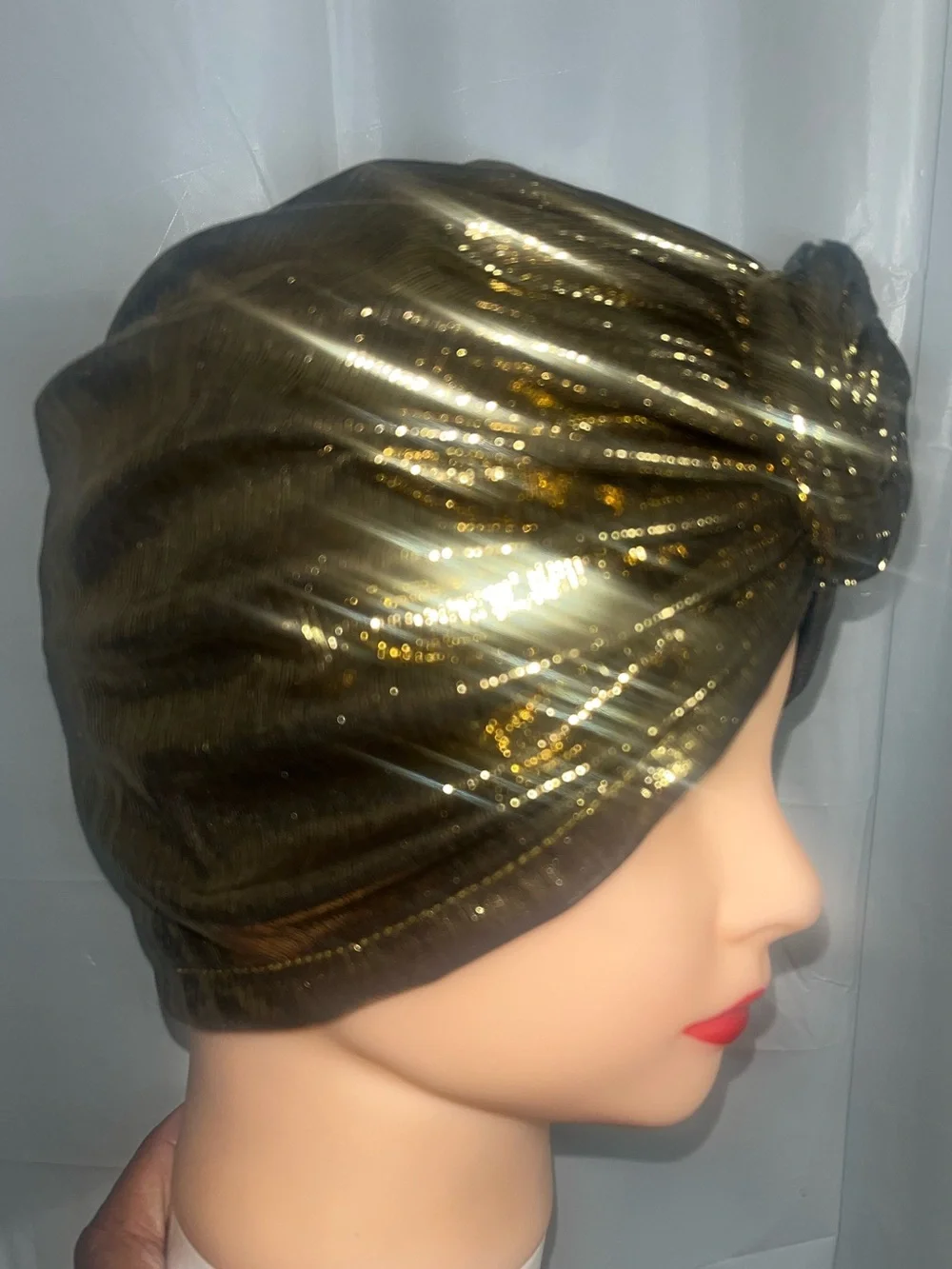 Metallic Gold Pre Tied Top Knot Turban Hat - Women Accessories